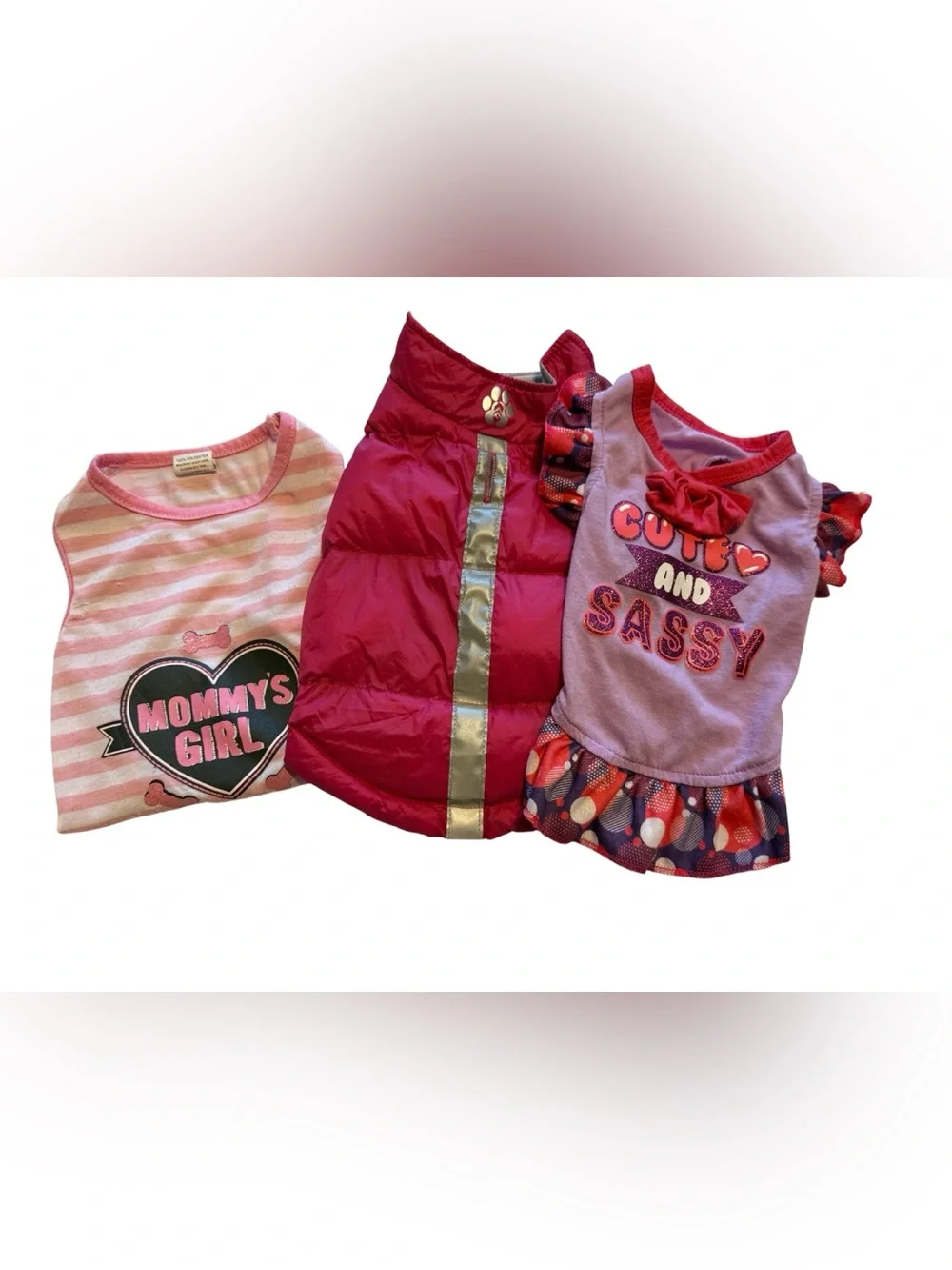 Small Dog Clothing Bundle | 3-Piece Pink Outfit Set | puffer vest, tank & dress